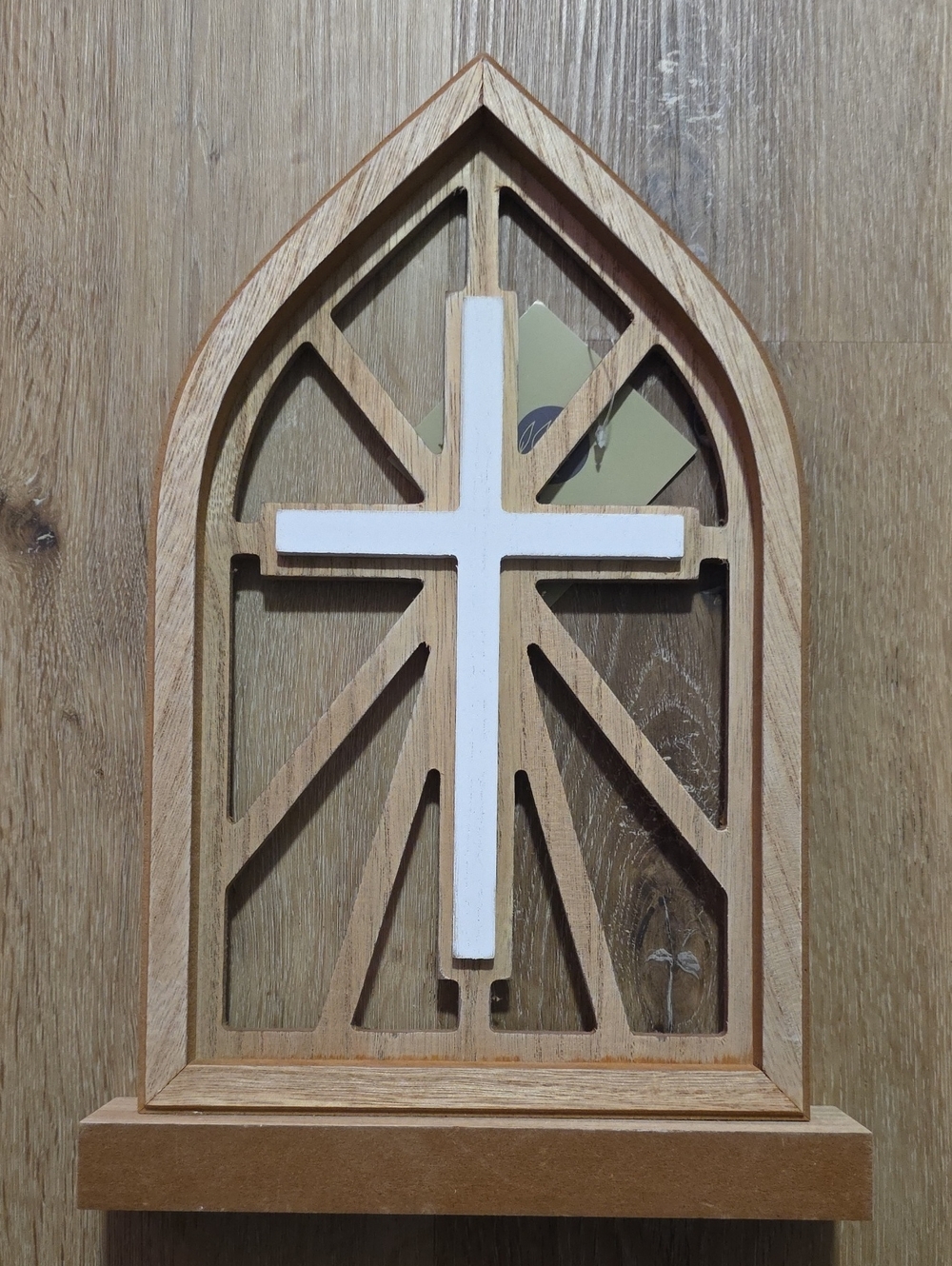 Willow Spring Table Top Cross Plaque - Natural Wood & White